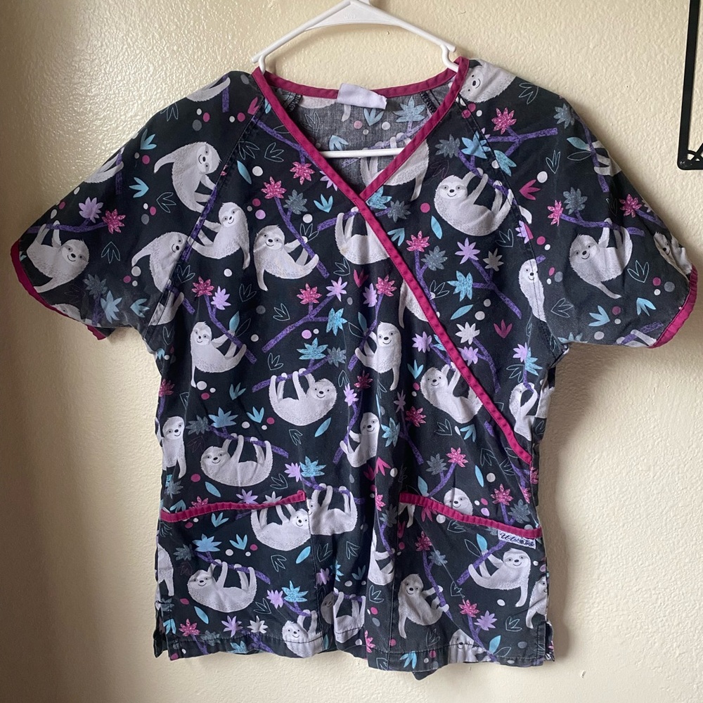 Smart Scrubs Floral Print Top with Magenta Trim